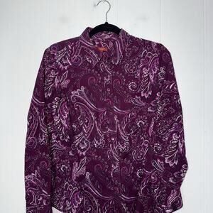 Talbots Women’s Purple Paisley Button Up Shirt Long Sleeve Size 12